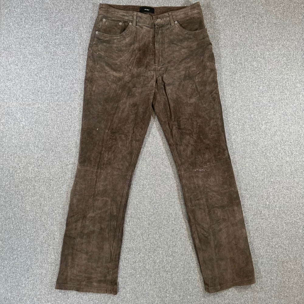 4YOU Mens Brown Suede Leather Pants Vintage Western Straight Leg 32x32 Pigskin